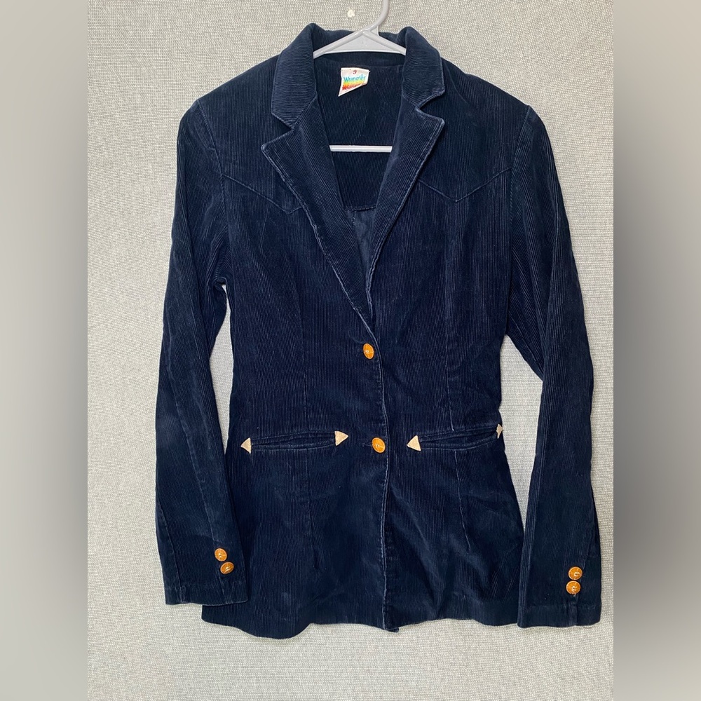 Wrangler Vintage Corduroy Jacket Blazer Coat Navy Blue Size 9 Juniors.